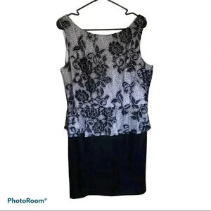 Manteau Women's Black Scoop Neck Knee-Length Dress Size M Cap Sleeve